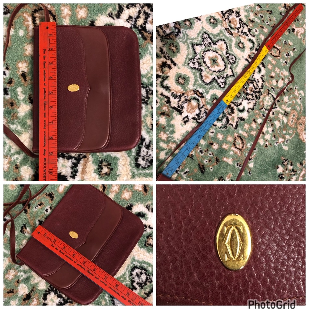 Cartier AUTHENTIC Vintage Burgundy Textured Smooth Leather Crossbody Tassel Bag - Picture 12 of 16